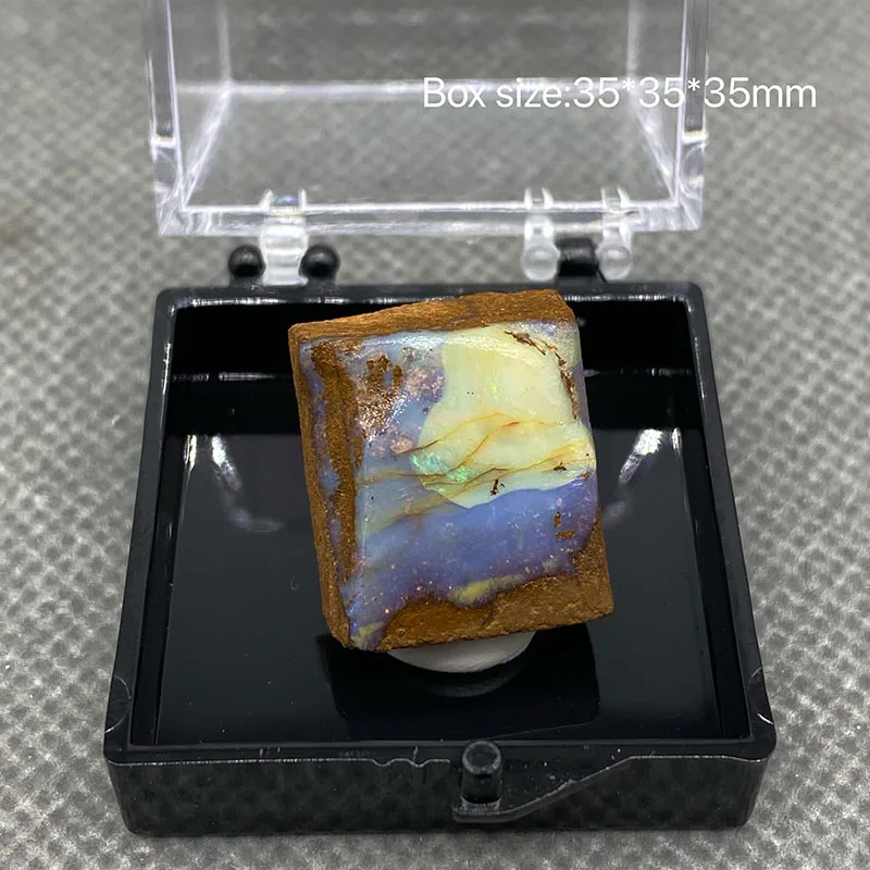 

100% natural rare Australian iron opal (photographed in wet water state) gem mineral specimen quartz gemstones box size 3.5cm