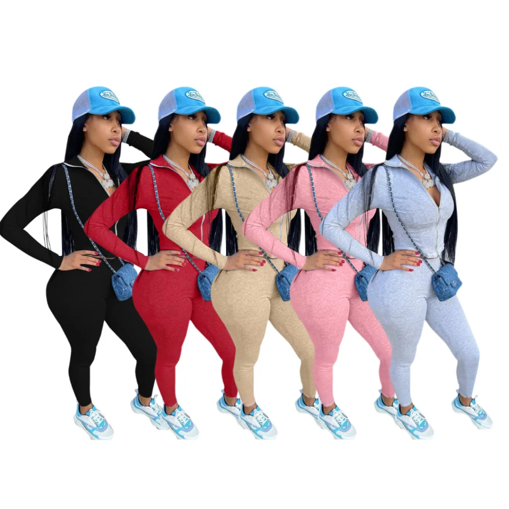 

Осенний тонкий женский спортивный костюм Oluolin из двух предметов, укороченный топ на молнии с капюшоном и длинным рукавом, штаны, спортивная ...