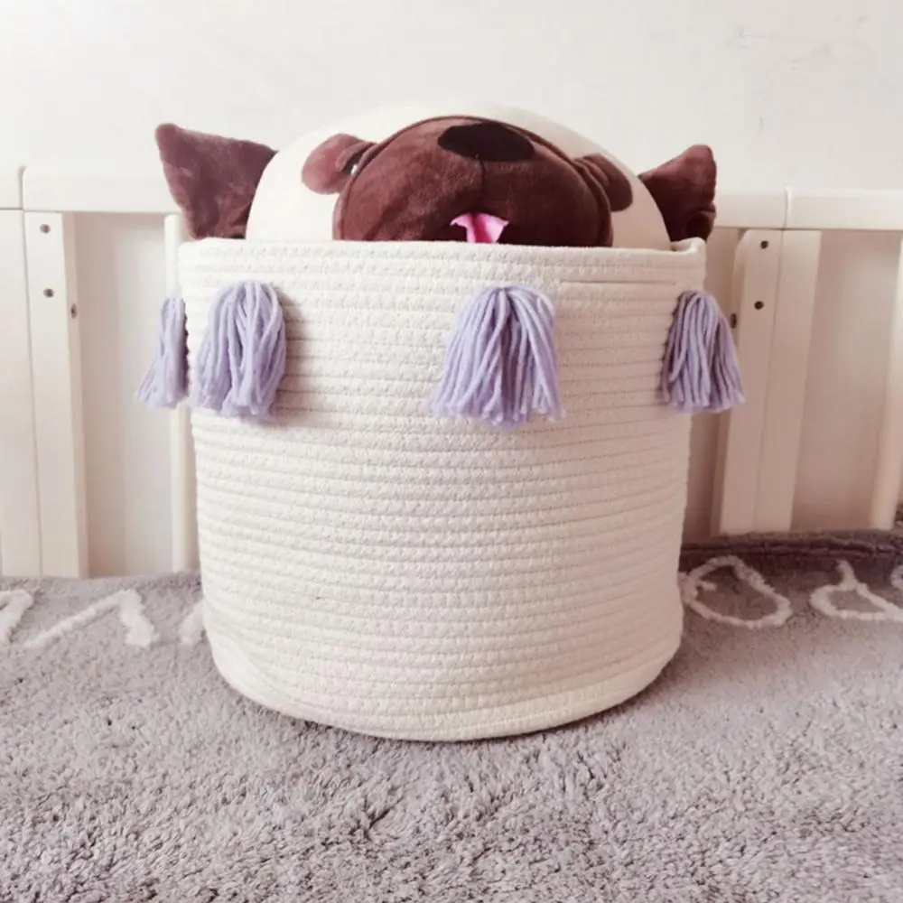 

60% Hot Sales!! Cotton Knitted Rope Tassel Home Storage Basket Photo Decor Toy Holder Organizer