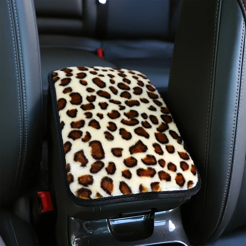 

Fashion Leopard Plush Car Armrest Box Cover Winter Warm Fleece Center Console Box Pad Case Auto Arm Rest Cushion Car Styling
