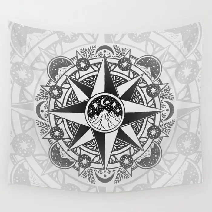 

Journey to Moon Mountain Black Grays Tapestry Dorm Room Decor Wall Hanging Aesthetic Room Tapestry Psychedelic Wall Decoration