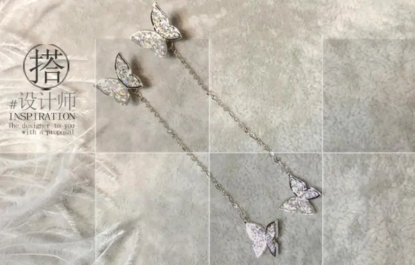 Jclowsexy 925 пробы серебряные серьги для женщин ослепительные микро CZ Циркон Бабочка кисточкой сережки oorbellen