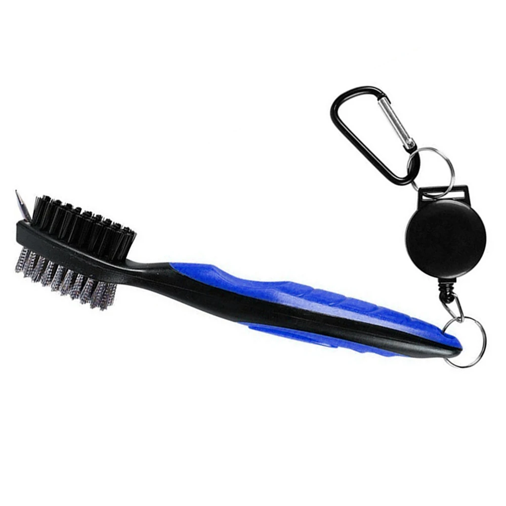 

Golf Brush Retractable Dual Bristle Club Brush Groove Cleaner with Carabiner