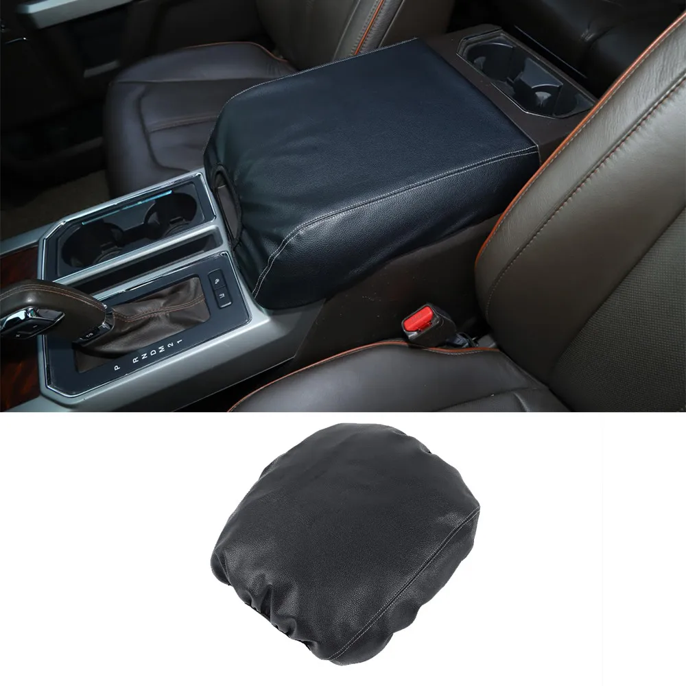 

Black Central Control Armrest Box Cover Protector Leather Pad Case for Ford F150 2015-2021 Interior Car Accessories