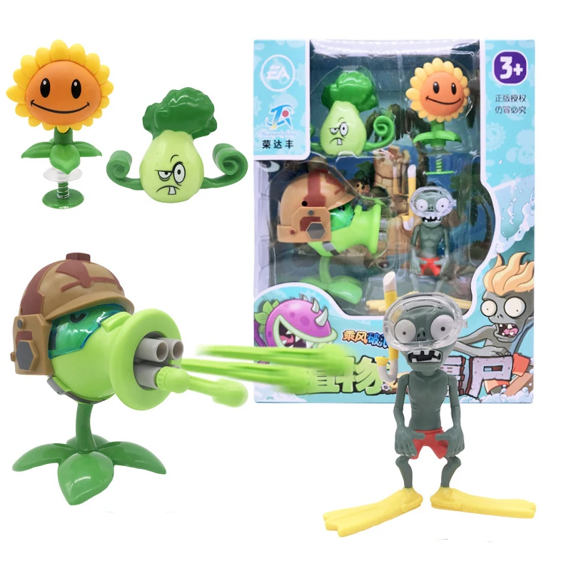 

4pcs/lot Plants vs Zombie Anime Figure Toys PVZ Gatling Pea SunFlower Doll Can Fire Plant Bullet Tabletop Game