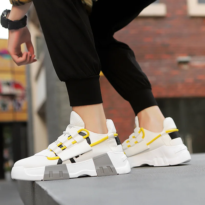 

Canvas Thick Sole Fashion Sneakers Slip On Man Black Shoes Casual Hombre Platform Sneakers Flat Shoes Men White Trainers for Man