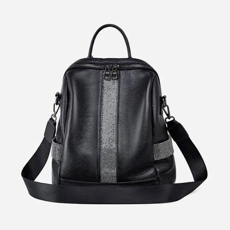 

2021Fashion Genuine Leather Handbag Fashion Elegant Multifunction Female Knapsack Business Commute Bags Student School Bag Balck