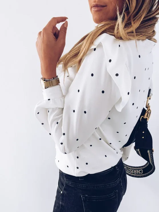 

2020 Fashion Autumn Women Ladies Blouses And Tops Casual Ruffles Dot O Neck Shirt Long Sleeve Blouse