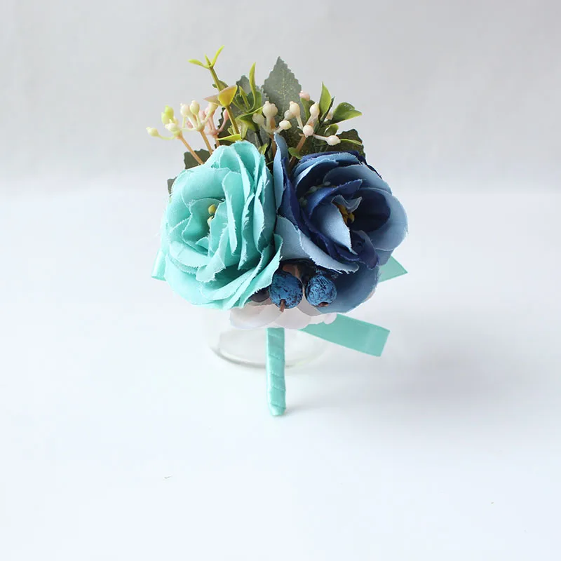 Corsage-B Йо Чо искусственный цветок для свадьбы жениха бутоньерка Buttonhole белый синий шелк цветы браслет из цветов подружки невесты Свадьба булавка - Цвет: Corsage-B