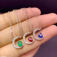 jewelry 925 sterling silver inlaid natural sapphire ruby emerald female models platinum plated sleeve chain moon support detecti