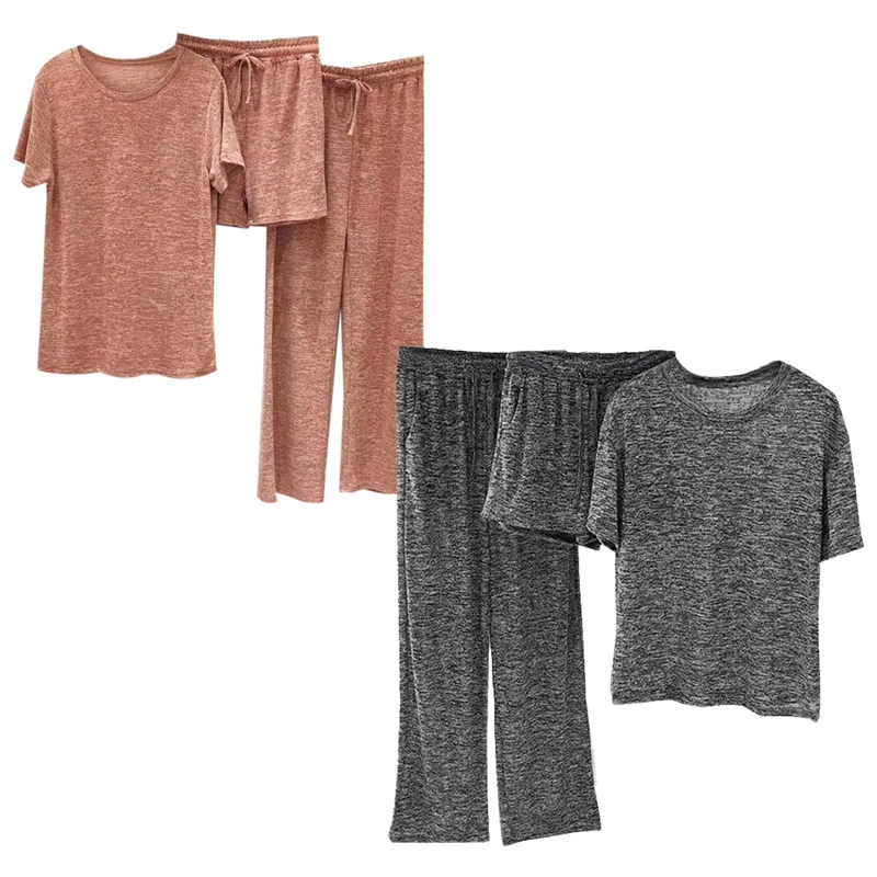 Casual Suit Ladies Cotton and Linen Sexy Pajamas T-Shirt Shirt Trousers Shorts 3 Pieces / Set of | Женская одежда