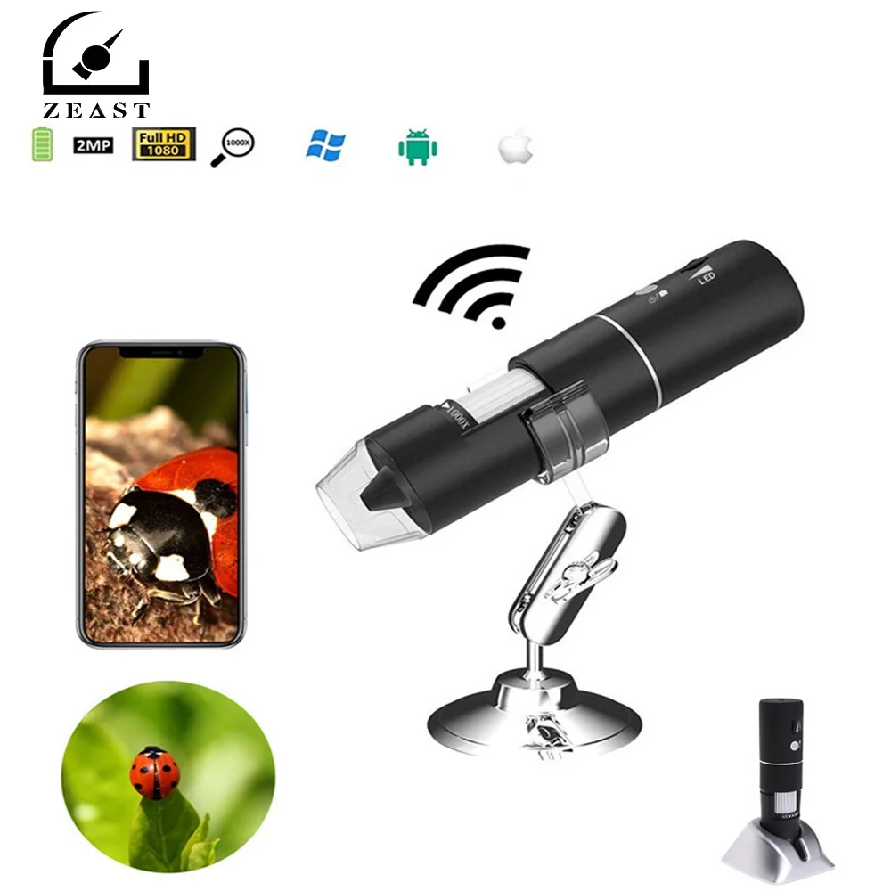 Камера лупа для микроскопа 2 Мп Full HD 1080P Wi Fi USB цифровая 1000x ios Android литиевая батарея 8