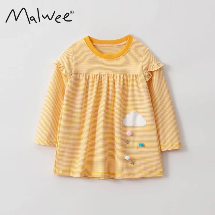 

Toddler Baby Dress Korean Long Sleeve Star Striped Cotton Dress for Girl Kids Clothing Girls Casual Dresses Autumn New Arrival