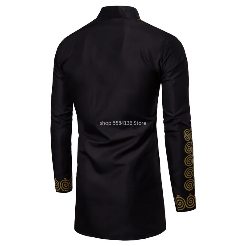 Black Uomo Hommes Kaftan Musulman Kurta Indian Muslim Clothing European Style Shirt Man Gilding Long Sleeve Novelty Tops | Тематическая