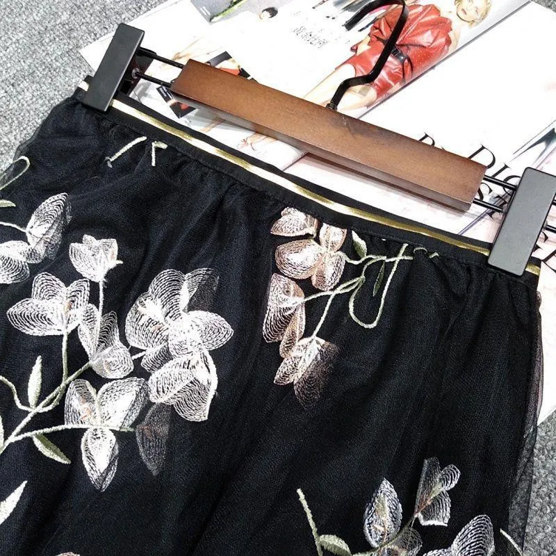 Юбка-пачка женская с цветочной вышивкой кружевная сетчатая элегантная фатиновая