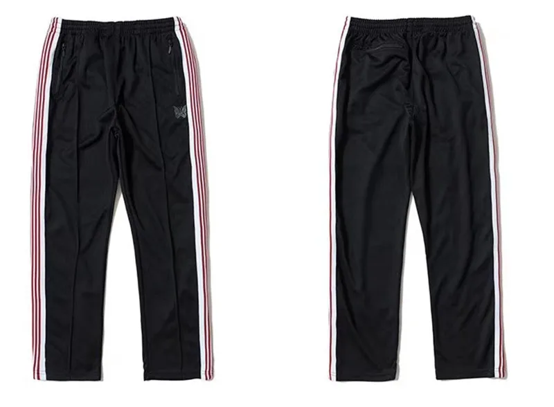 Мужские и женские спортивные штаны 19FW AWGE черные в полоску с вышивкой бабочки