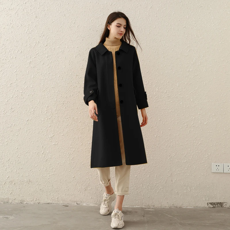 

Autumn and winter 2019 new double-sided cashmere coat women's medium long baby collar coat Korean version slim