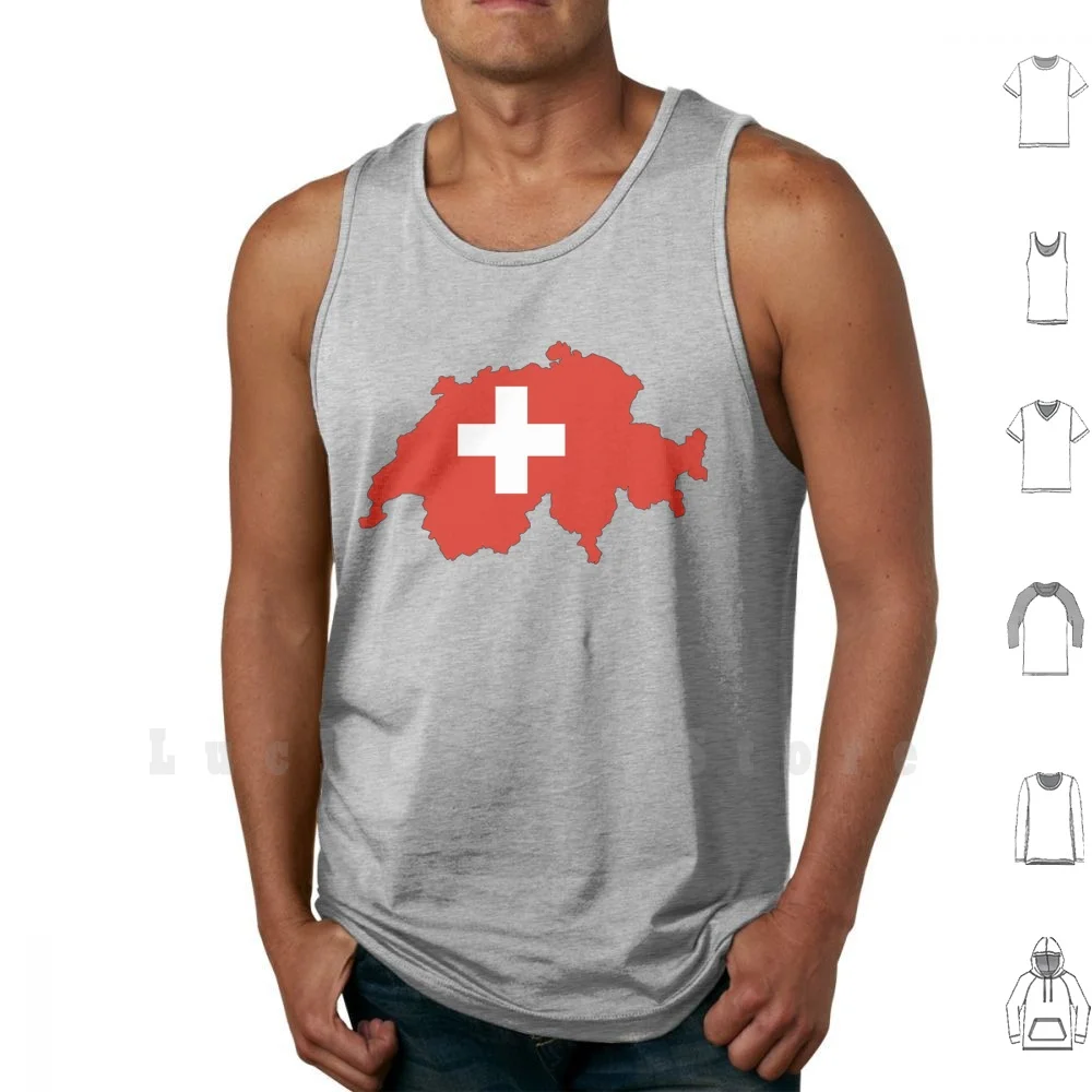 Швейцарская карта и флаг. Майка жилет 100% хлопок белый крест на красном