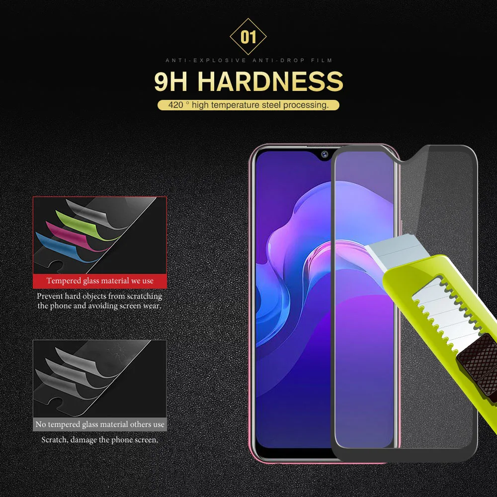 2 uds vidrio templado para Vivo Y19 Protector de pantalla Vivo Z5i/U3 vidrio de cubierta completa para Vivo Y19 3D pel&iacute;cula de borde curvado HATOLY 6,53"-1