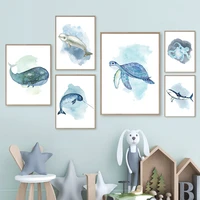 sea turtle whale dolphin shark squid wall art canvas painting nordic posters and prints cartoons wall pictures kids room decor