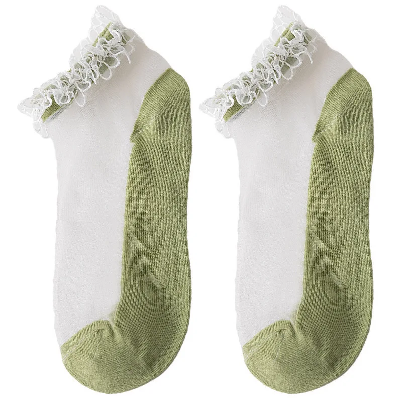 

2020 Summer Lace Socks Female Kawaii Cute Fairy Transparent Crystal Card Silk Sox Ins Glass Lady Invisible All-match
