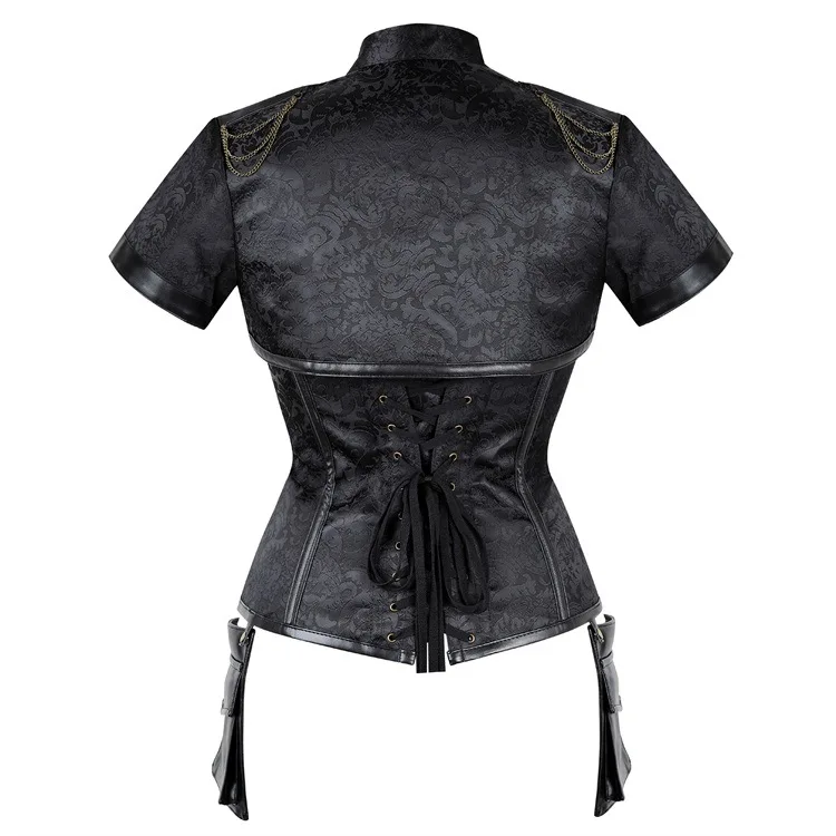 2021 Black Red Gothic Corset Women Lace Cotton Steampunk Bustier With Jacket Iron Chain Firm 11 Steel Frame Underwear Shaper