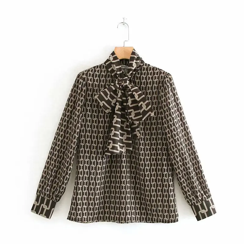 Новая модная женская винтажная цепочка с принтом тонкая блуза в стиле кэжуал