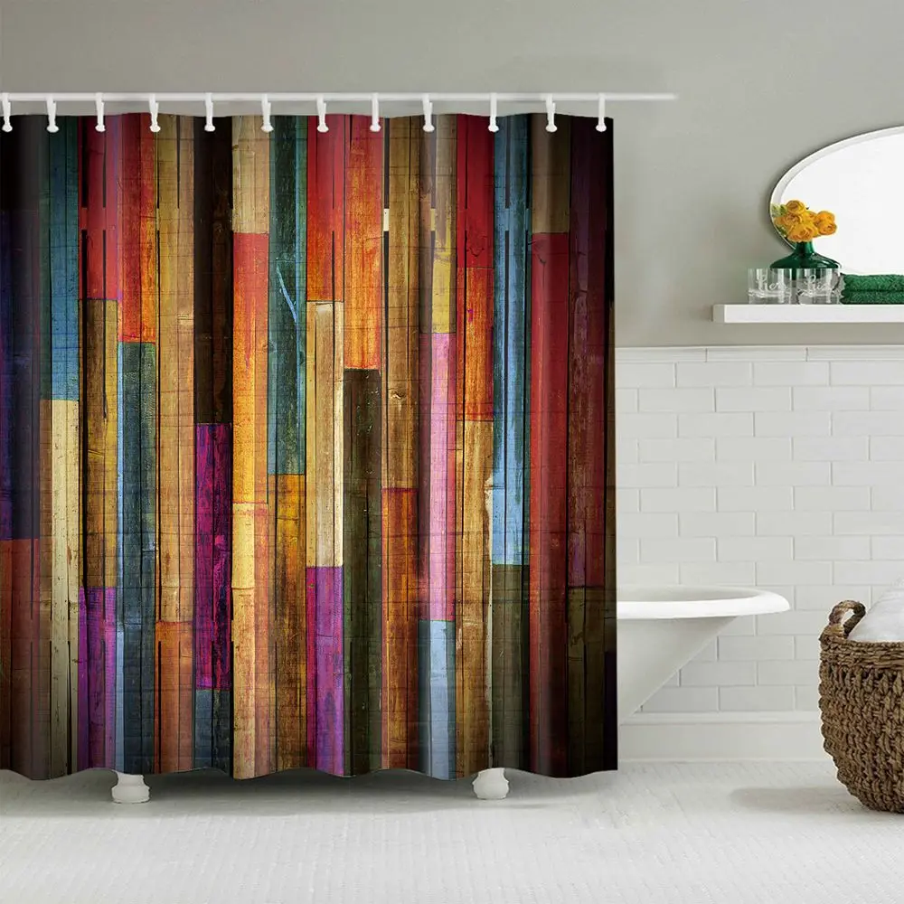 

Floral Shower Curtains Wooden Board Flowers Shower Curtain with 12 Hooks for Bathroom Waterproof Durable With Hooks
