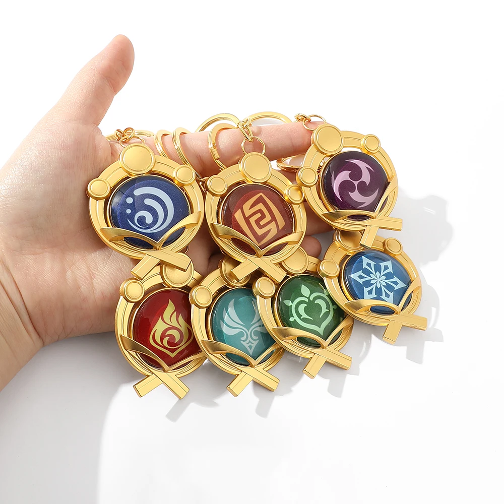 Game Genshin Impact Vision Lnazuma Ganyu Keqing Wendi Xiao Keychain Luminous 7 Element Weapons Eye Of Original God Toy KeyRing | Украшения