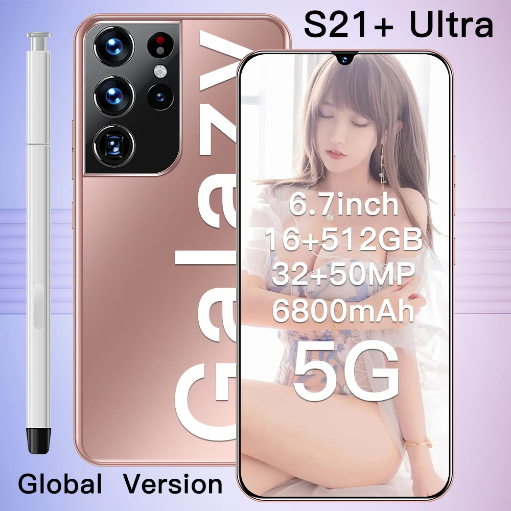 

S21+ Ultra 6.7-inch Smartphone 6800mAh 16G+512GB Global Version Android Mobilephone Facial Unlock Support Google 5G Cellphone