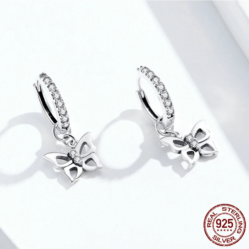 

Dazzling Butterfly Hoop Earrings for Women 925 Sterling Silver Engagemet Wedding Statement Jewelry Pendientes SCE833