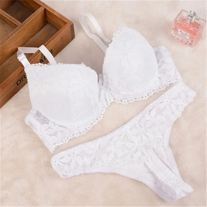 

Sexy Lingerie Three-point Thong Panty and Bra Women Temptation Suit Lace Suit Lady Underwear Set Bra and Panties Push Up White