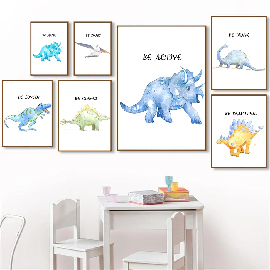 

Cartoon Dinosaur Watercolor Animal Nursery Wall Art Canvas Painting Nordic Poster And Prints Wall Pictures Kids Boy Room Decor