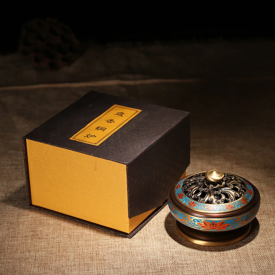 

100% copper Buddha Utensils Copper Enamel Sandalwood Censer Painted Incense Burner Cloisonne Lotus "Incense Burner home decor