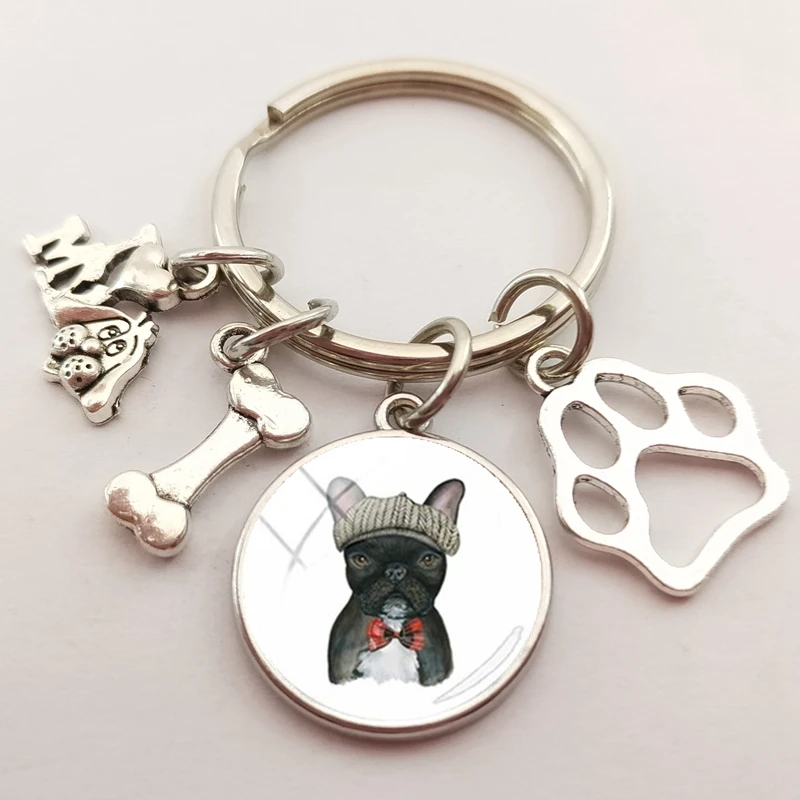 Модный брелок с бульдогом британский Бульдог круглый для рукоделия стеклянный