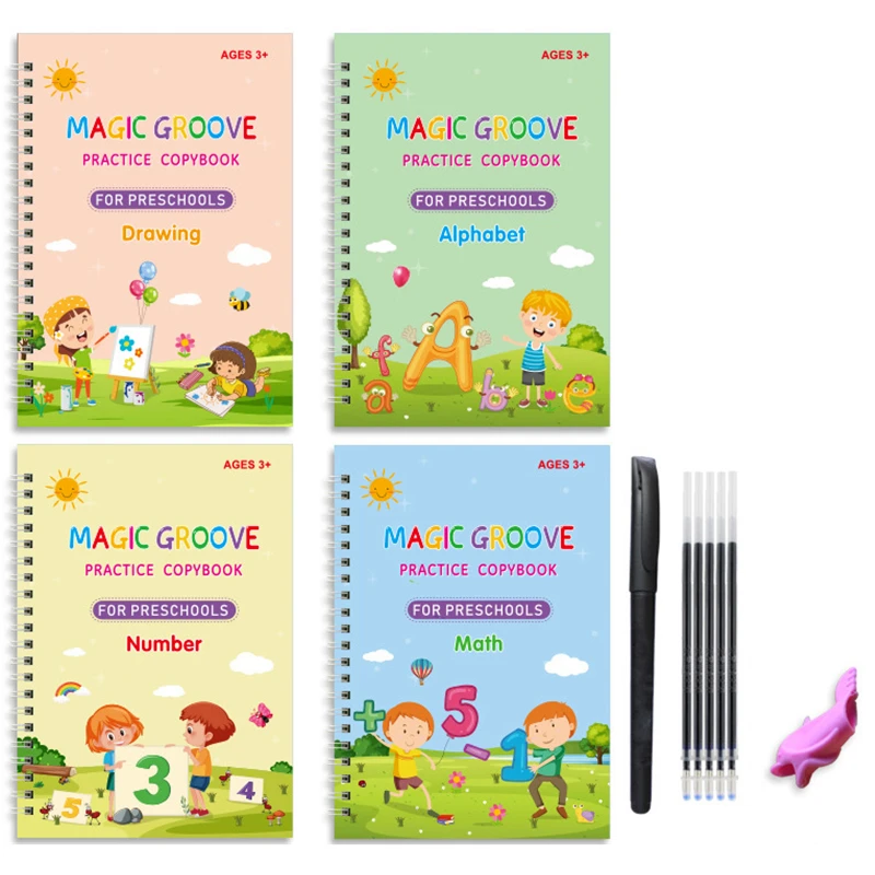 

4 Magic Handwriting Copybooks Writing Reusable Free Wiping English Maths Drawing Children's Toy Writing Practice Kids Copy Book