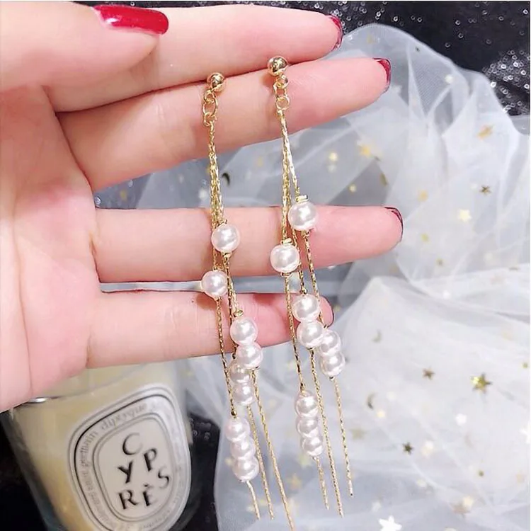 Новинка 2021 популярные женские длинные висячие серьги с имитацией жемчуга