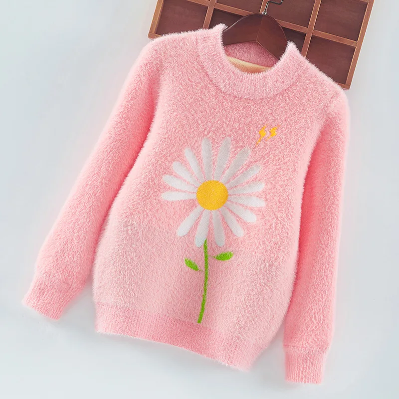 

Kids Girl Sweater Flower Pullover Child Sweet Knitted Winter Warm Tops Sweet Teen Long Sleeve Jumpers Baby Knitwear Clothes