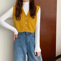 spring loose v neck cardigan coat knitted sweater vest women sleeveless solid candy single breasted simple sweater vest female
