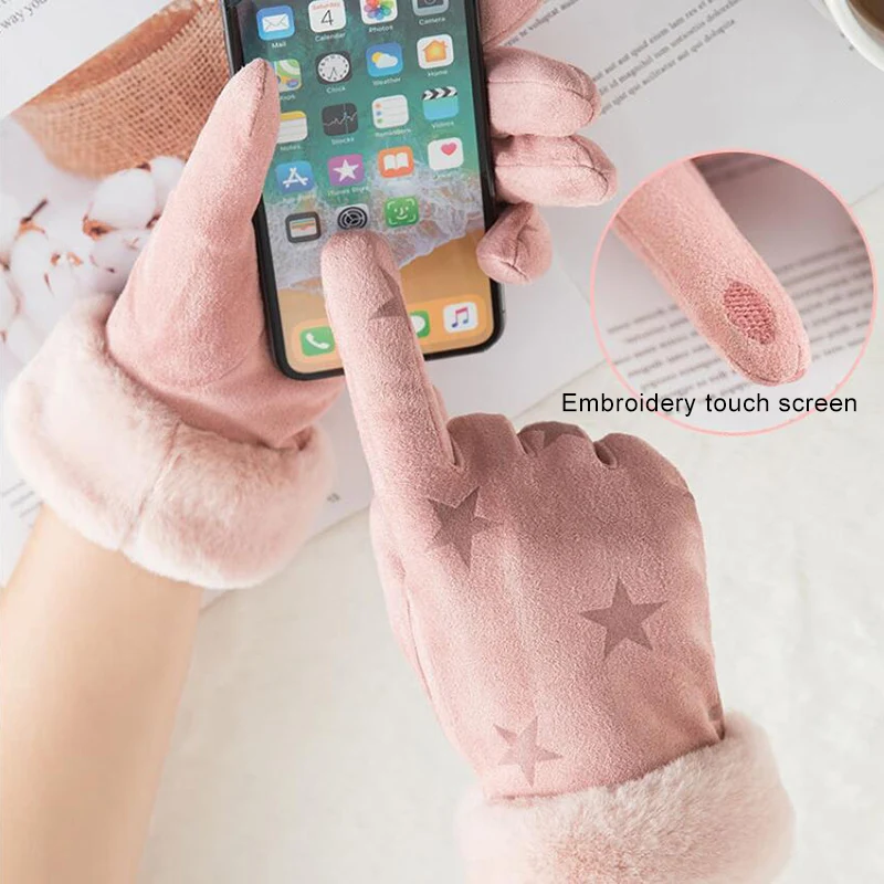 Женские замшевые кожаные перчатки теплые меховые для вождения сенсорные зимы |