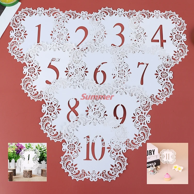 

10pcs/set Popular Table Numbers Paper Laser Cut Table Number Cards Mini Pearl for Weddings Party 1-10 11-20