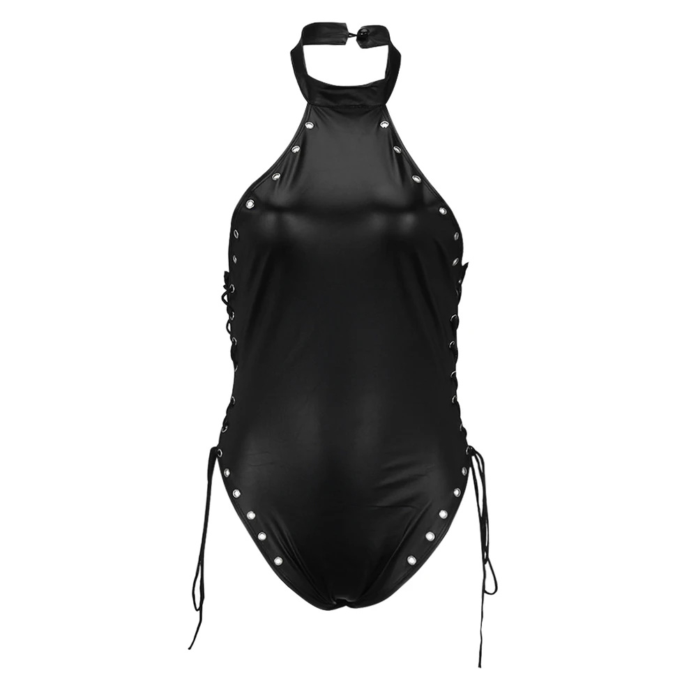 

Sexy Bodysuit Women Tempting Black Patent Leather Sexy Lingerie Jumpsuit Sleepwear Lady Underwear