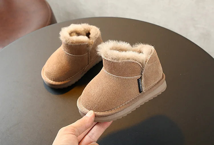 DIMI Зимние теплые детские ботинки для мальчиков и девочек, обувь для малышей, замшевые кожаные водонепроницаемые Нескользящие плюшевые детские зимние ботинки
