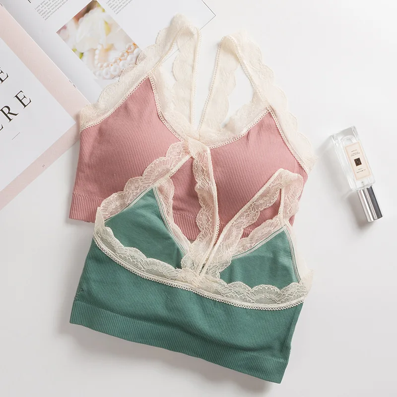 Топ укороченный женский кружевной со съемными чашечками бесшовный цвет в