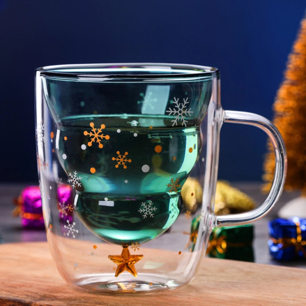 Новогодняя инновационная стеклянная термостойкая кофейная кружка двойная чашка