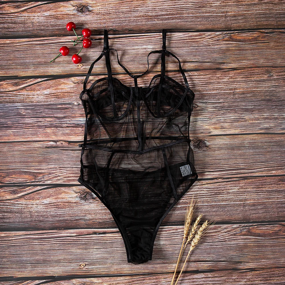 

Teddies Catsuit See Through Sheer Mesh Lingerie Womens Summer Nightwear Spaghetti Straps Backless Leotard Bodystocking Bodysuit