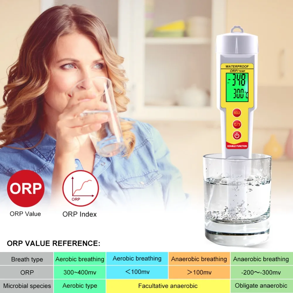 Портативный ORP-619 redox потенциальная тестовая ручка цифровое измерение ORP и температура двойной индикатор ОВП-1999mv~ 1999mv