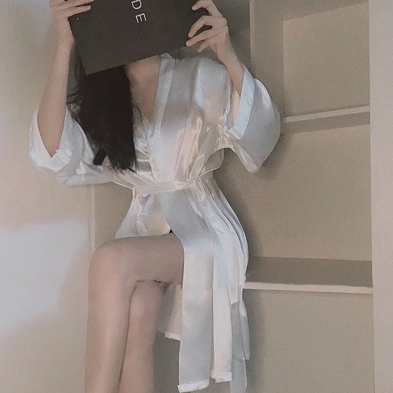 

Пикантная женская пижама, женская шелковая ночная рубашка, соблазнительная большая Домашняя одежда, банный халат, забавная пикантная Удобн...