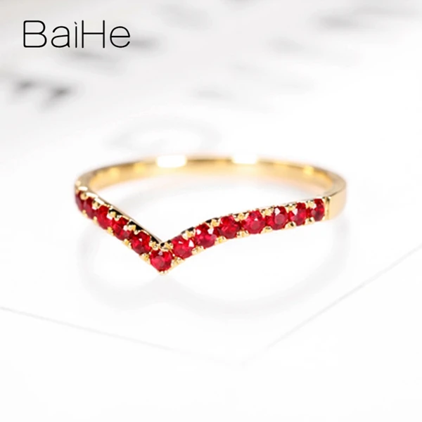 BAIHE Твердое 14 к желтое золото 0.45CT сертифицировано круглой огранки подлинные Рубины свадебные женские трендовые ювелирные изделия уникальное модное кольцо