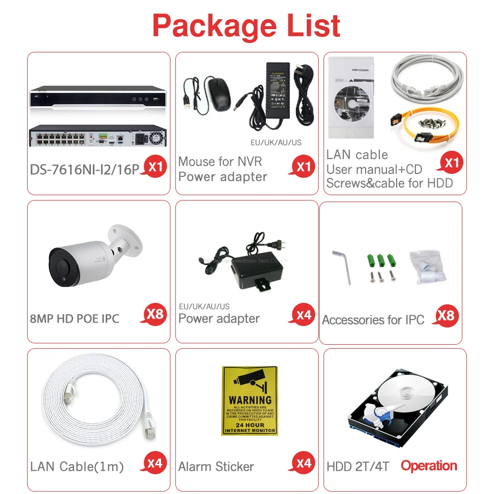 NEW 16CH CCTV System Kit Ultra 8MP Outdoor Security POE Camera with Hikvision 16 POE NVR DS-7616NI-I2/16P Video Surveillance Kit
